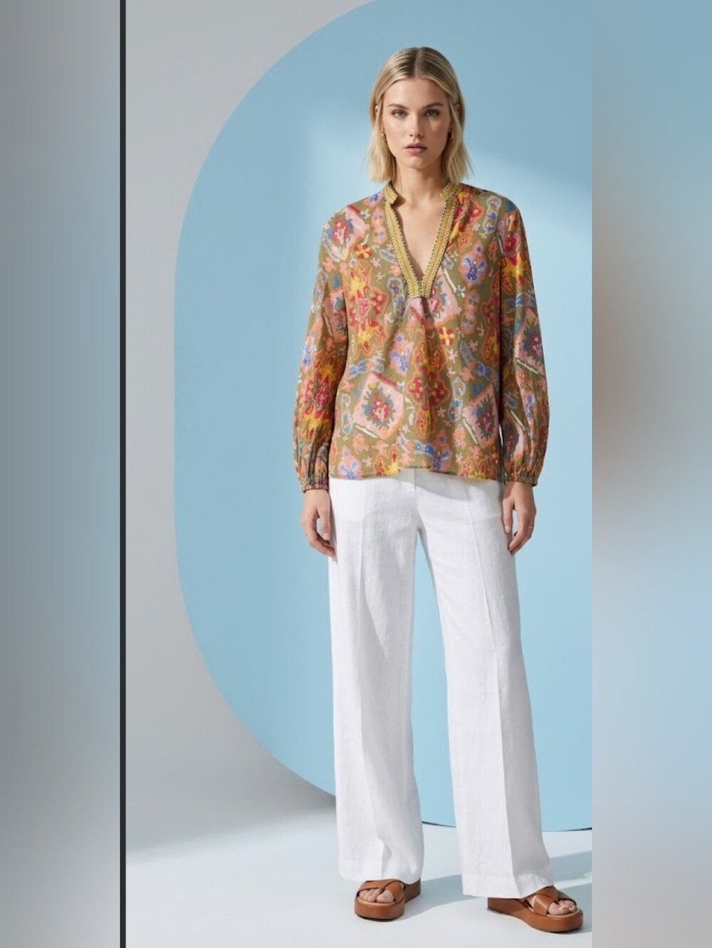 Zara Multicolor Paisley V-Neck Billowed Sleeve Blouse Sz XS.